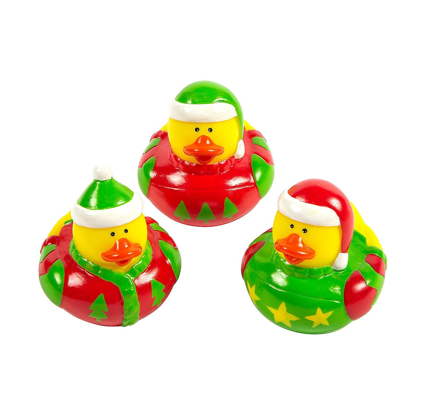 2" Ugly Christmas Sweater Red & Green Rubber Ducks