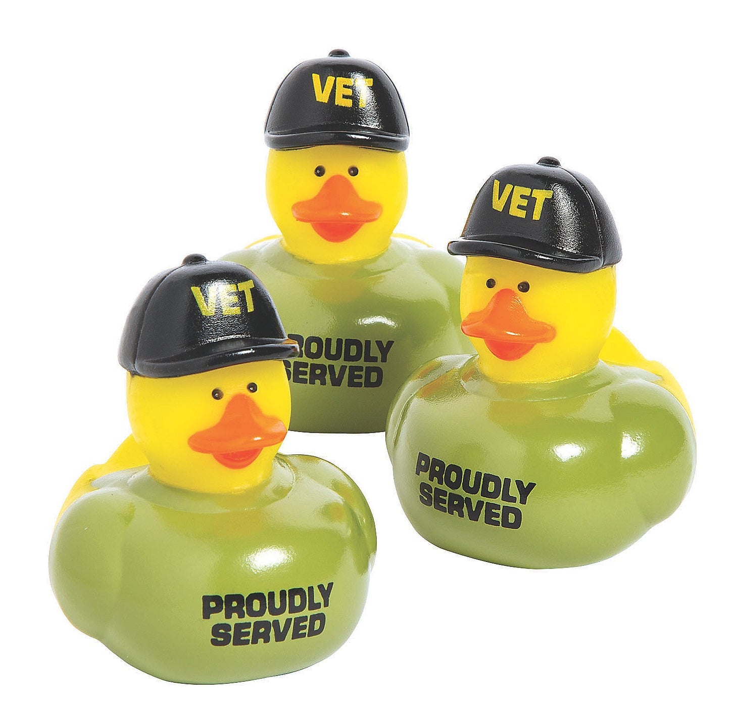 2" Veteran Rubber Ducks in Green T-Shirts and Black Cap