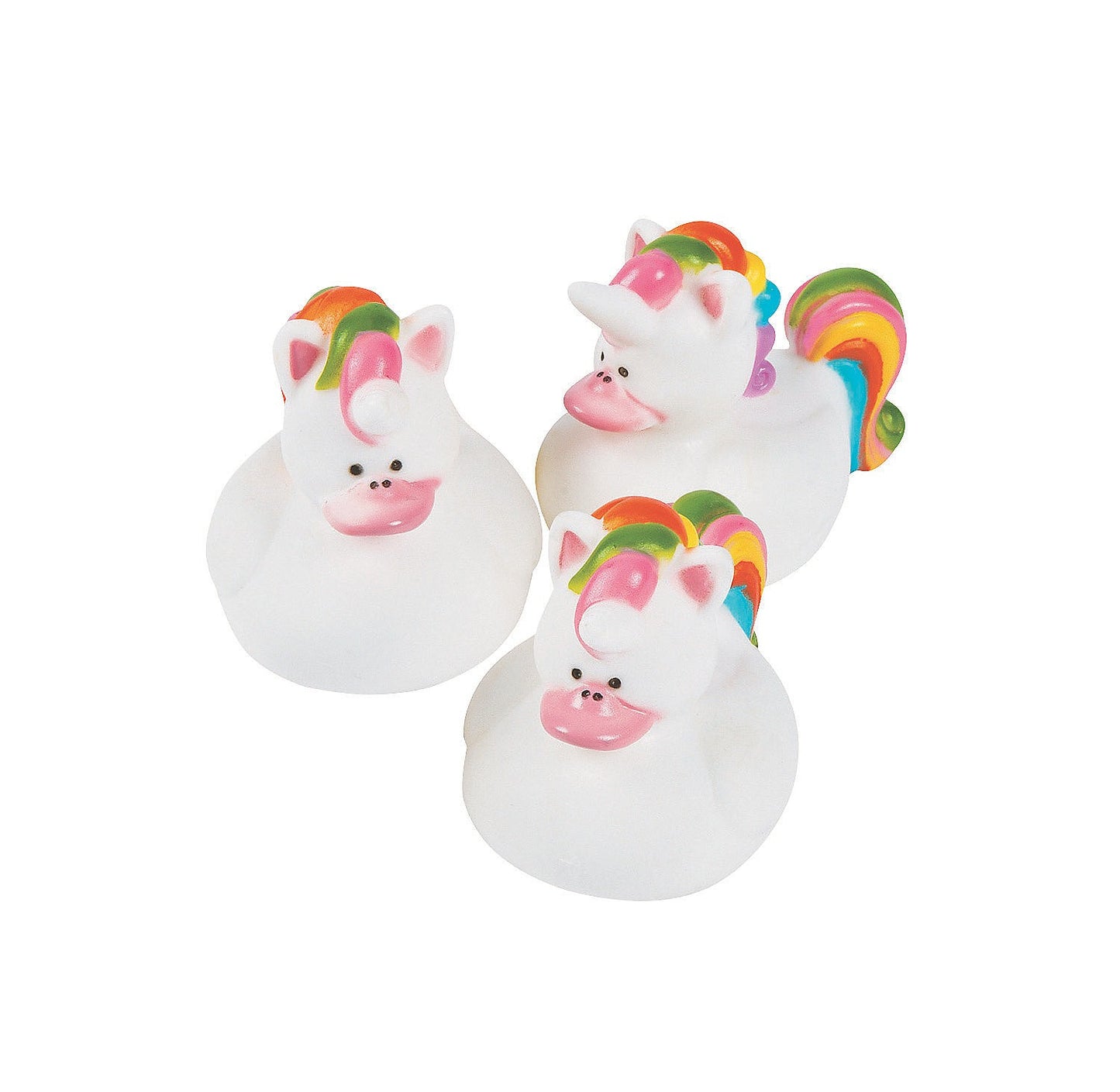2" White Unicorn Rubber Ducks with Rainbow Mane & Tail