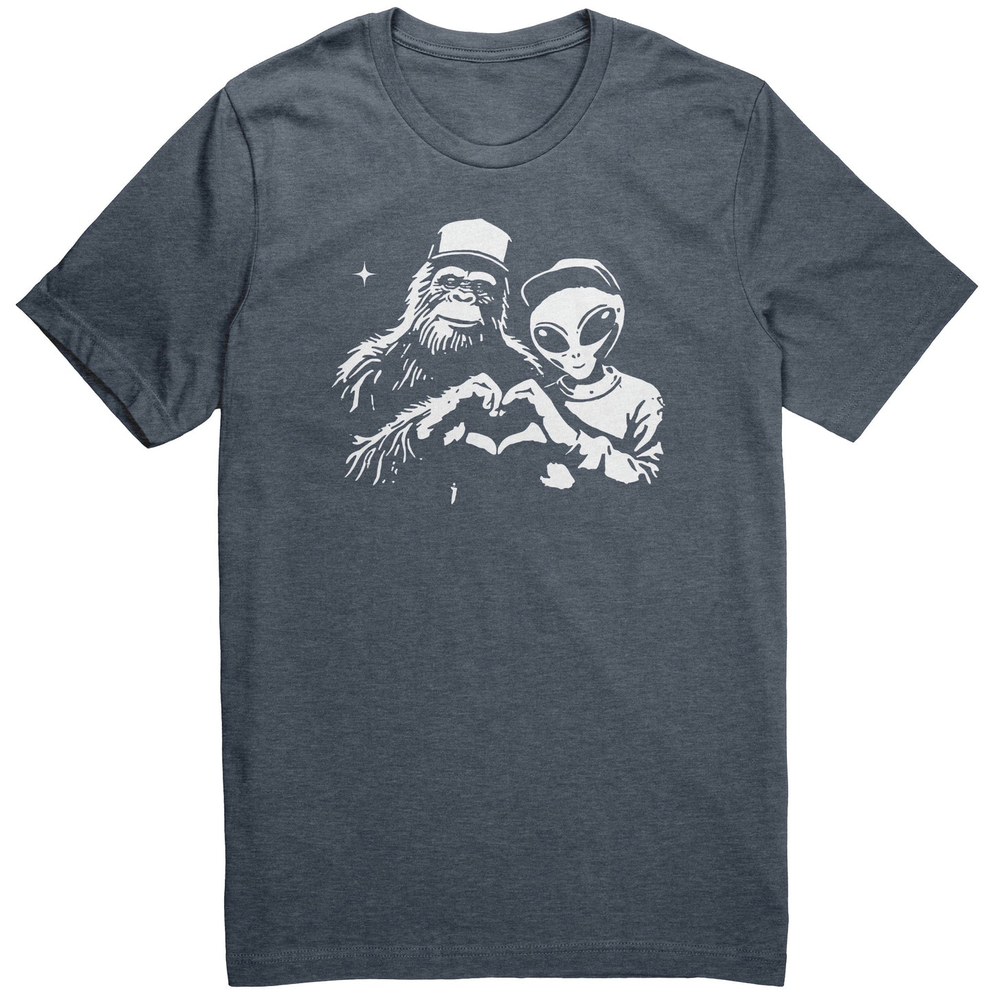 Bigfoot & Alien Heart Hands Love Unisex T-Shirt