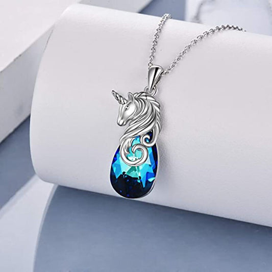 Blue Crystal Unicorn Necklace