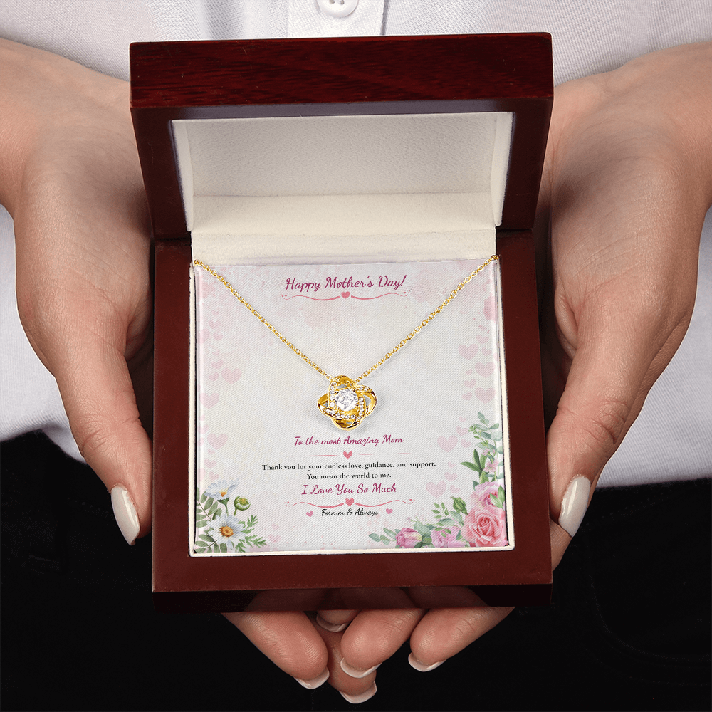Happy Mother's Day Love Knot Necklace - White or Yellow Gold