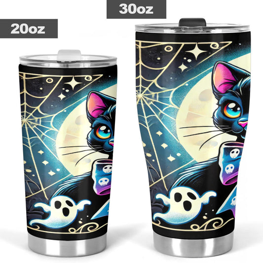 Halloween Black Cat Tumbler - Insulated hot & cold tumbler 20oz or 30oz