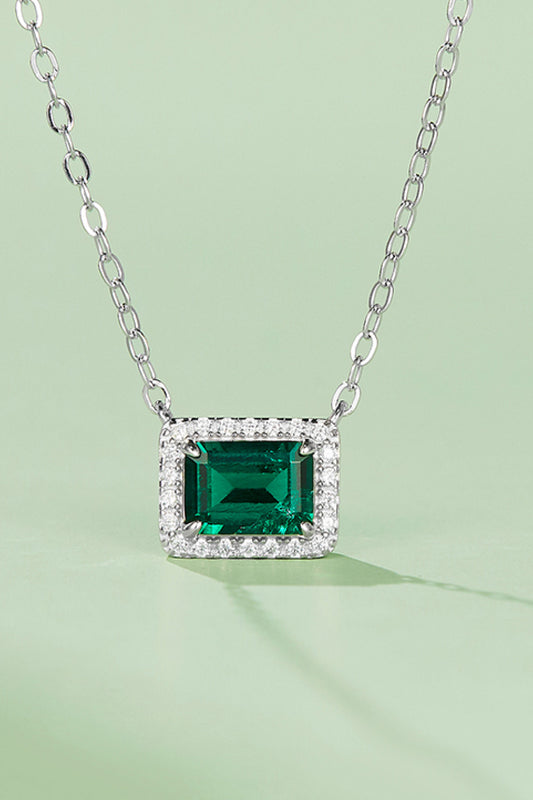 .9 Carat Lab-Grown Emerald Rectangle Pendant Necklace