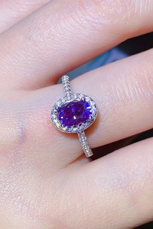 1 Carat Purple Moissanite 925 Sterling Silver Ring