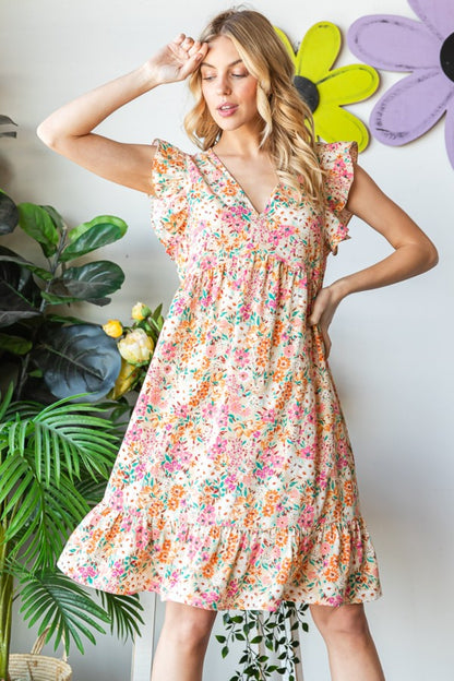 Heimish Full Size Floral Ruffled V-Neck Dress