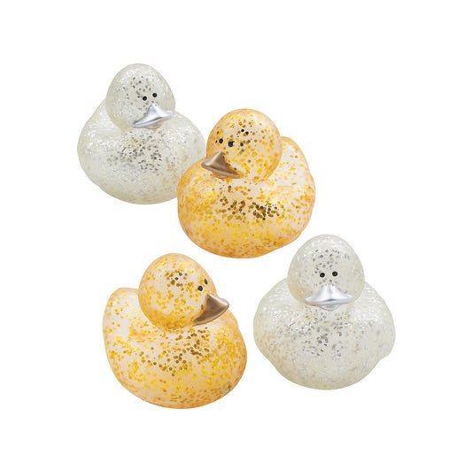 2" Gold & Silver Glitter Sparkle Clear Rubber Ducks