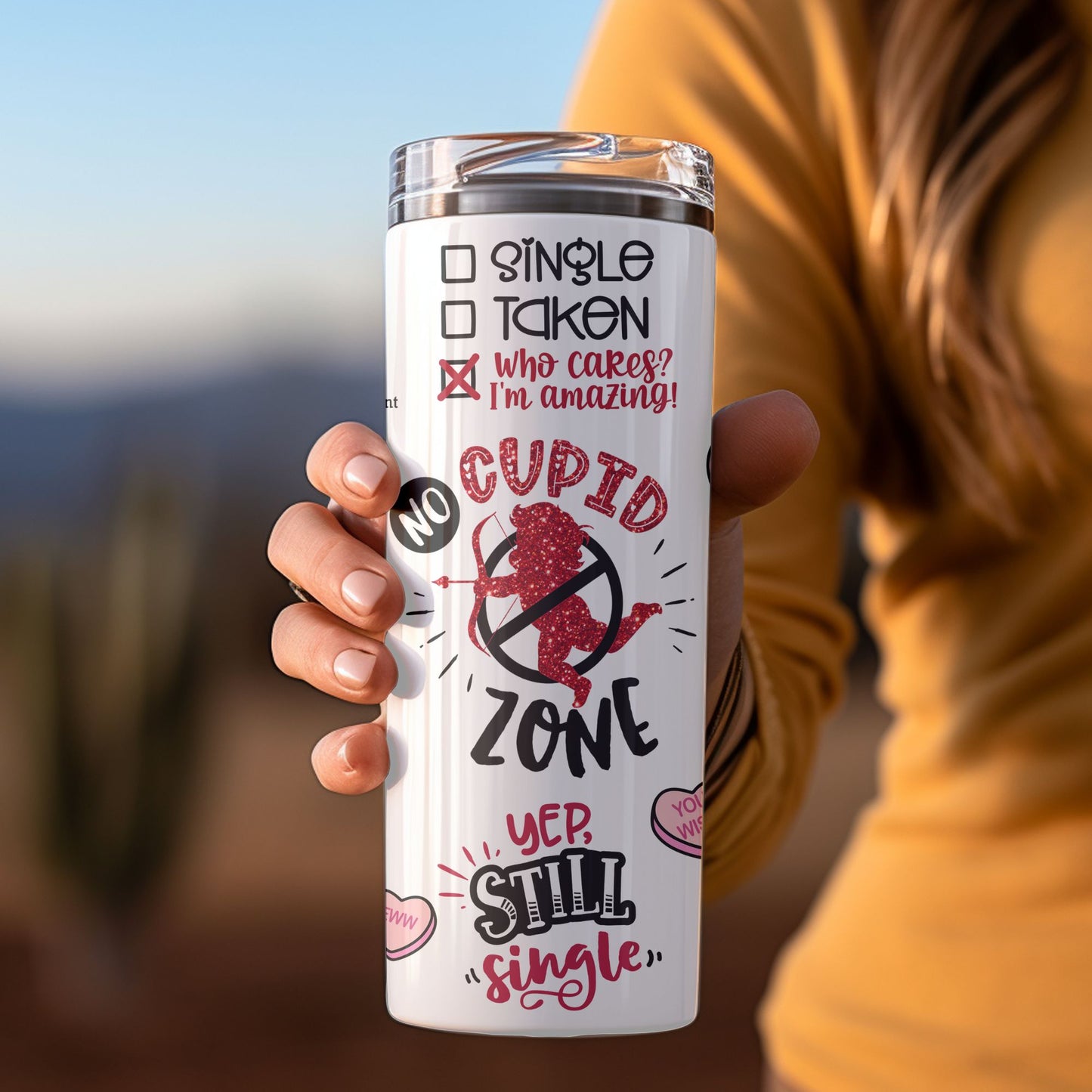 Valentine's Day - Single No Cupid Zone Skinny Tumbler - 20oz or 30oz