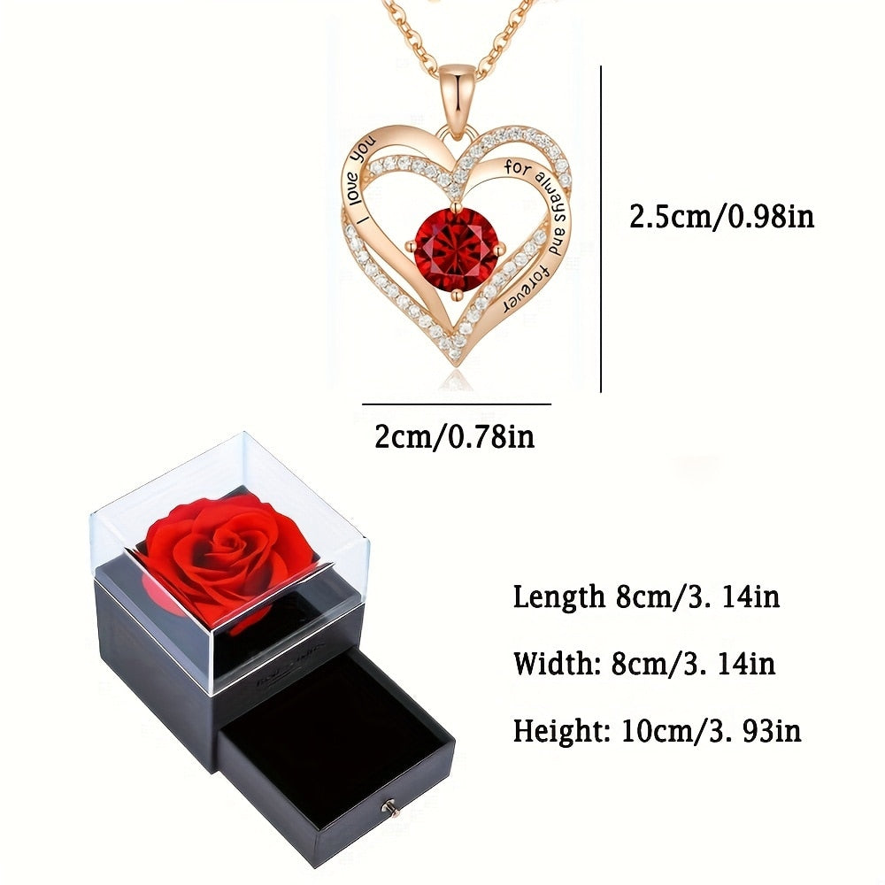 I Love You For Always and Forever Heart Necklace with Rose Display Box