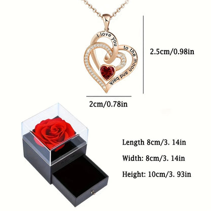 I Love You To The Moon & Back Heart Necklace with Rose Display Box