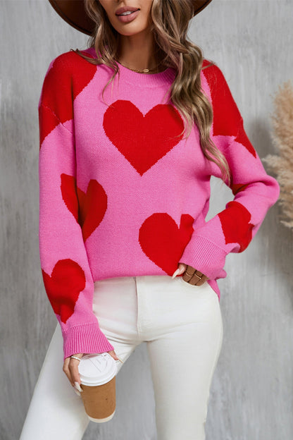 Angel Wings Contrast Heart Dropped Shoulder Long Sleeve Sweater