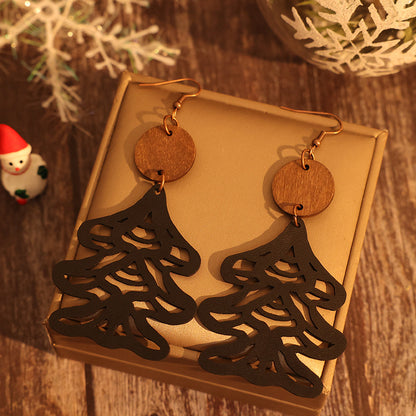 Wooden Cutout Tree Shape Earrings