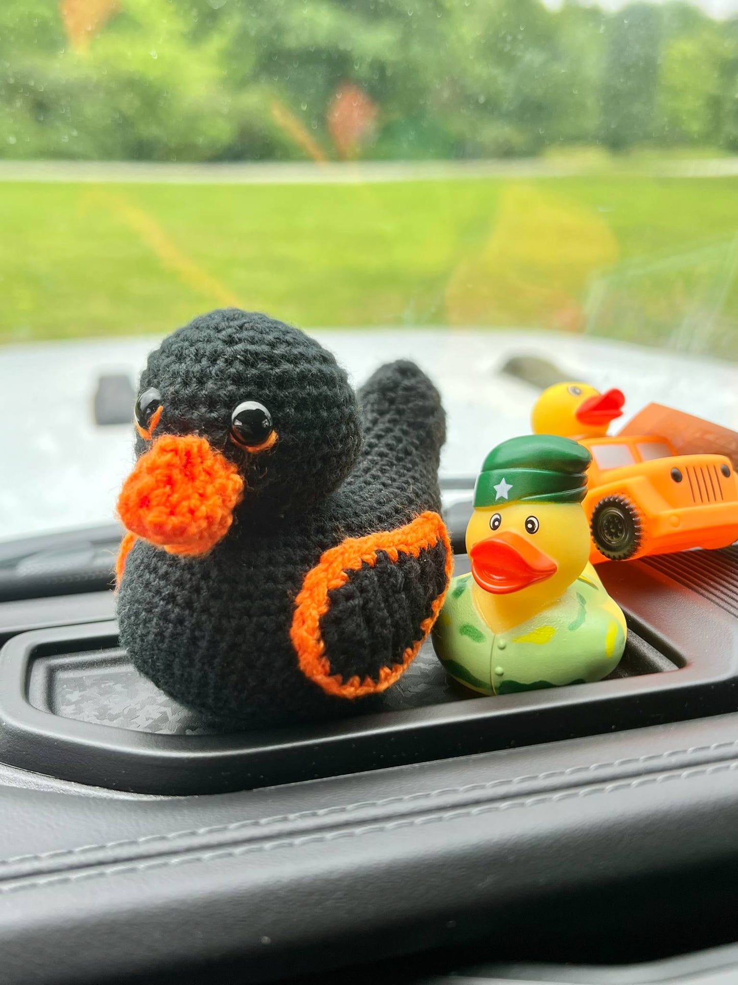 Handmade Crochet Rubber Duck - Black w/ Orange Accents - 4"