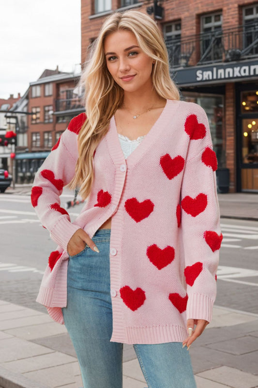 Heart Button Down Long Sleeve Cardigan