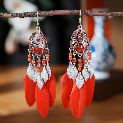 Feathers & Rhinestones Fishhook Earrings