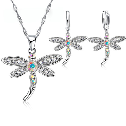 Enchanting Crystal Dragonfly Necklace & Earring Set – Elegant Nature-Inspired Jewelry