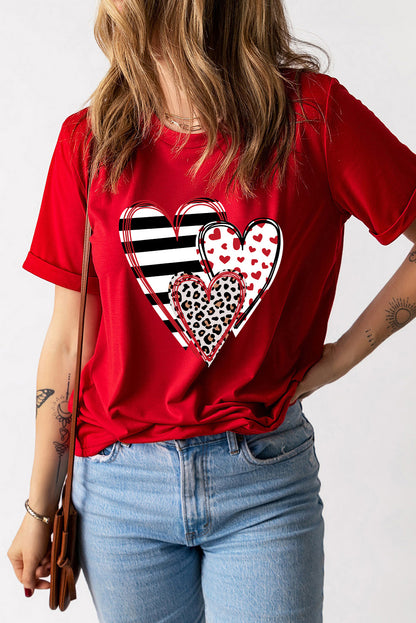 Heart Round Neck Short Sleeve T-Shirt