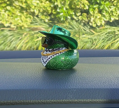 Glitter Rubber Duck with Black Sunglasses, Chain, & Bandana