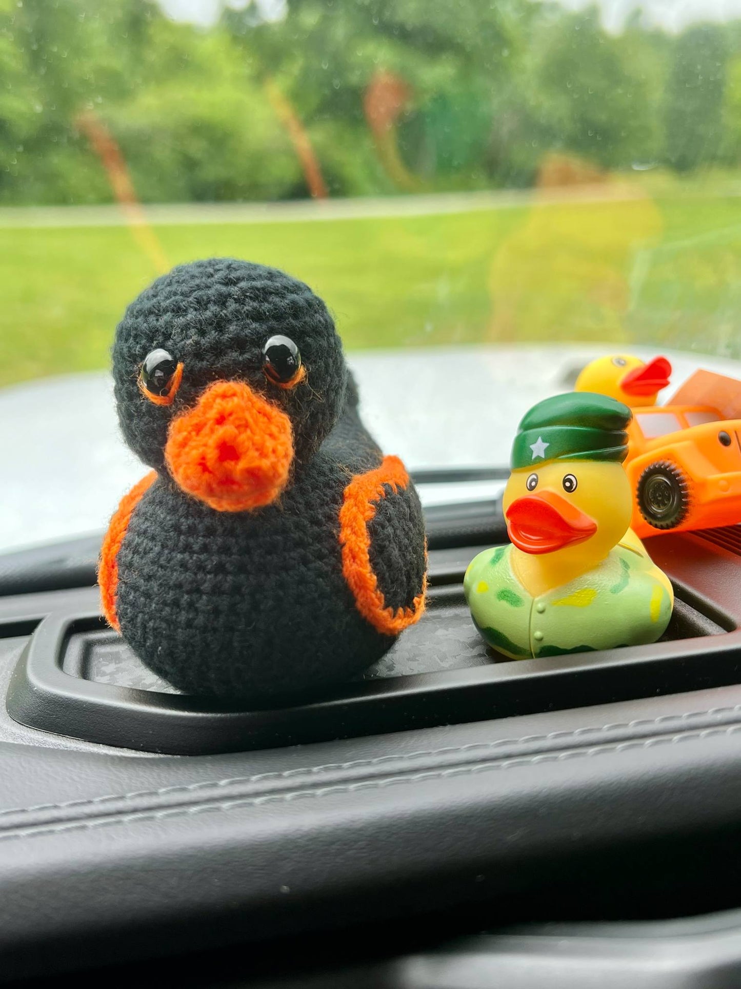 Handmade Crochet Rubber Duck - Black w/ Orange Accents - 4"