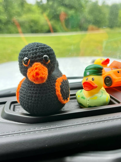 Handmade Crochet Rubber Duck - Black w/ Orange Accents - 4"