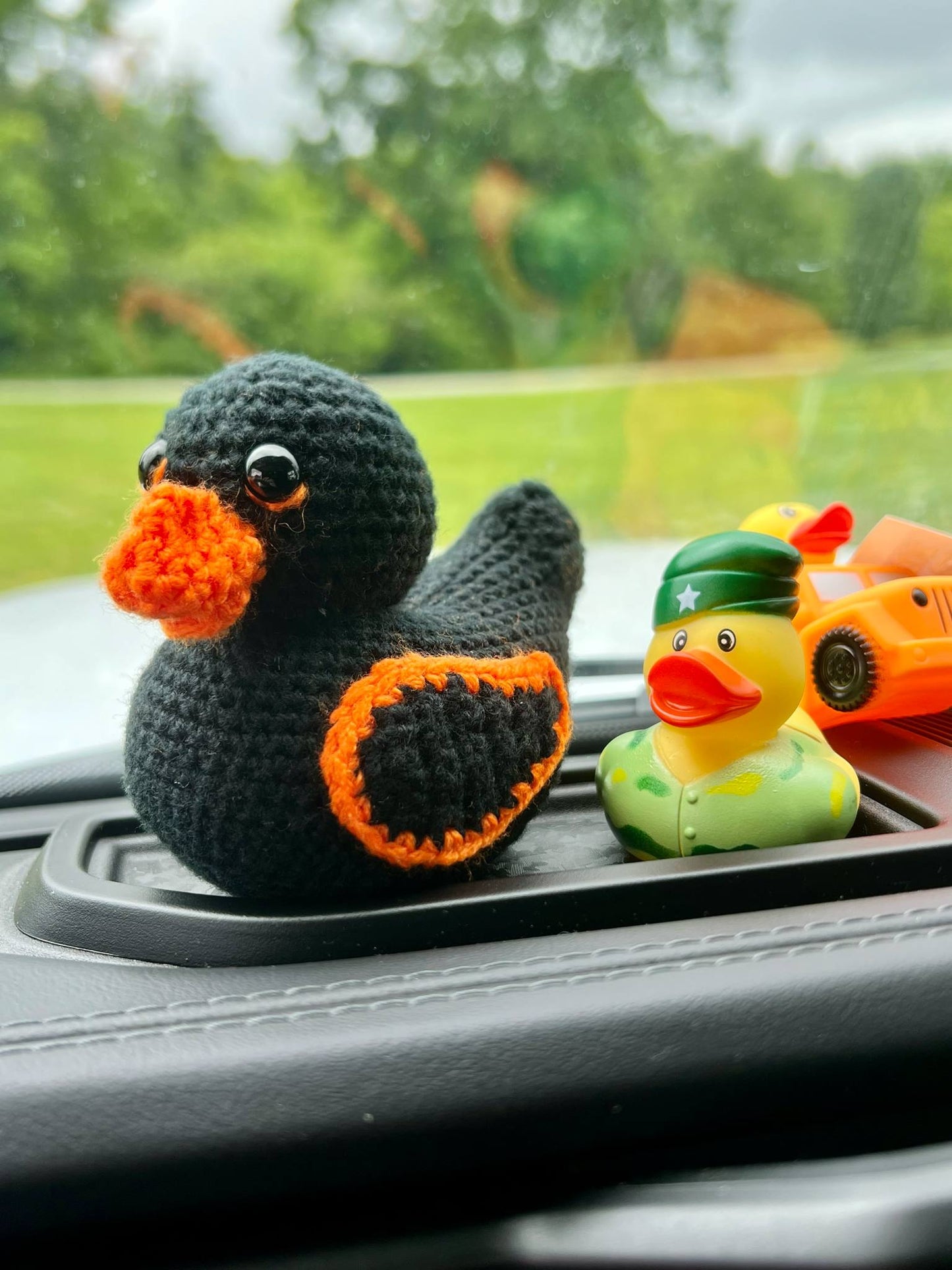 Handmade Crochet Rubber Duck - Black w/ Orange Accents - 4"