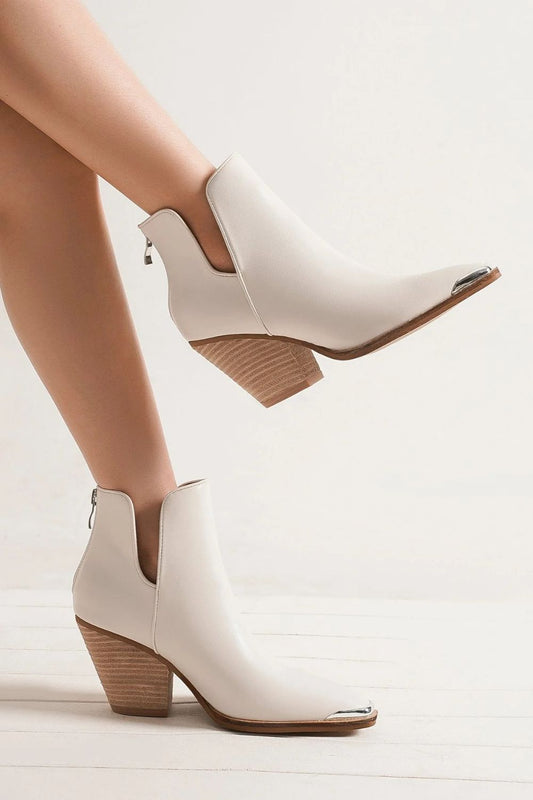 Beast Fashion Pointed Metal-Tip Toe Block Heel Ankle Boots