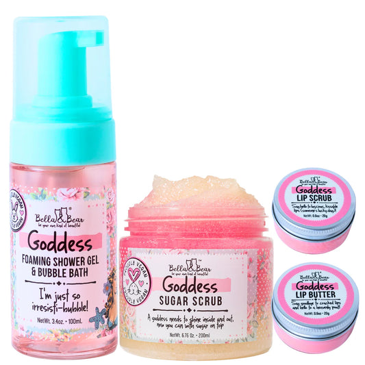 Bella & Bear - Goddess 4 piece Shower Gel, Body Scrub & Lip Care Gift Set