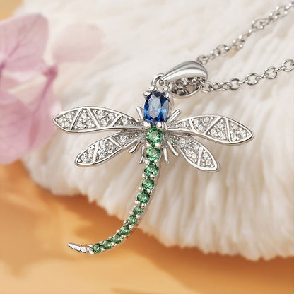 Enchanting Dragonfly Necklace Adorned with Cubic Zirconia