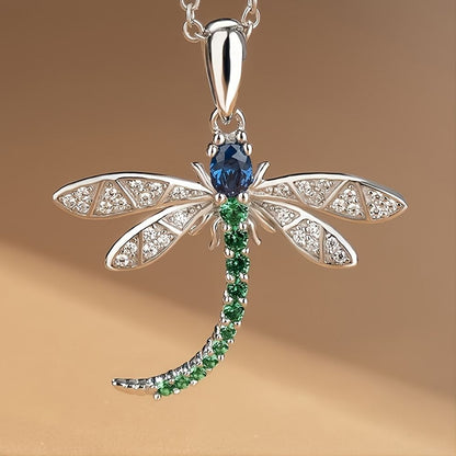 Enchanting Dragonfly Necklace Adorned with Cubic Zirconia