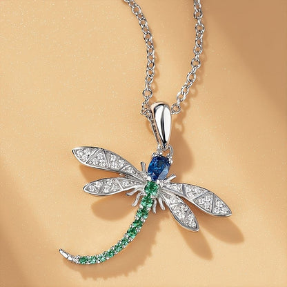 Enchanting Dragonfly Necklace Adorned with Cubic Zirconia