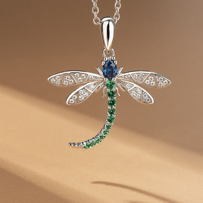 Enchanting Dragonfly Necklace Adorned with Cubic Zirconia