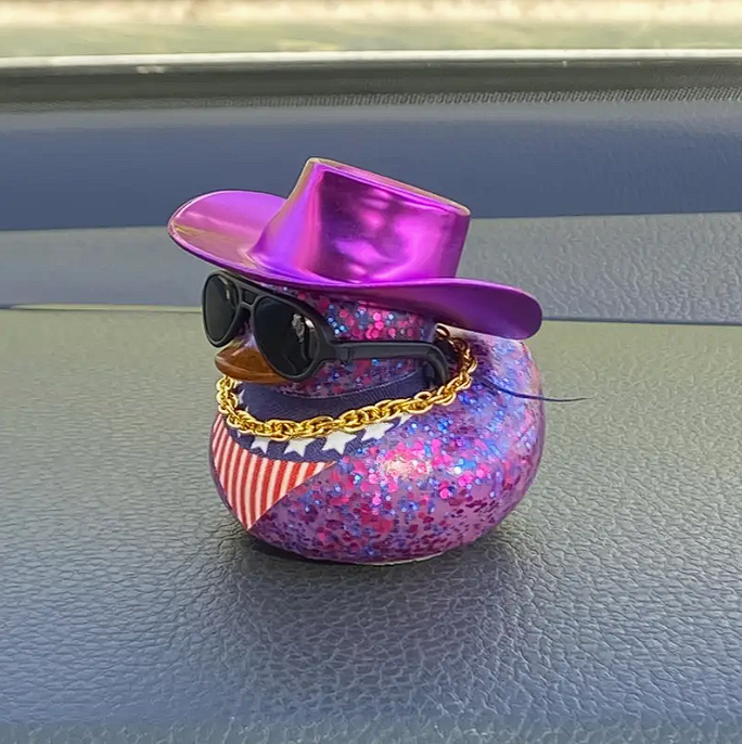 Glitter Rubber Duck with Black Sunglasses, Chain, & Bandana