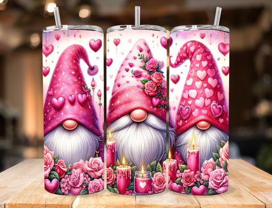 Valentine's Day Pink Gnomes Skinny Tumbler - 20oz or 30oz