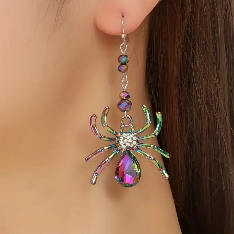 Purple Artificial Crystal Spider Earrings