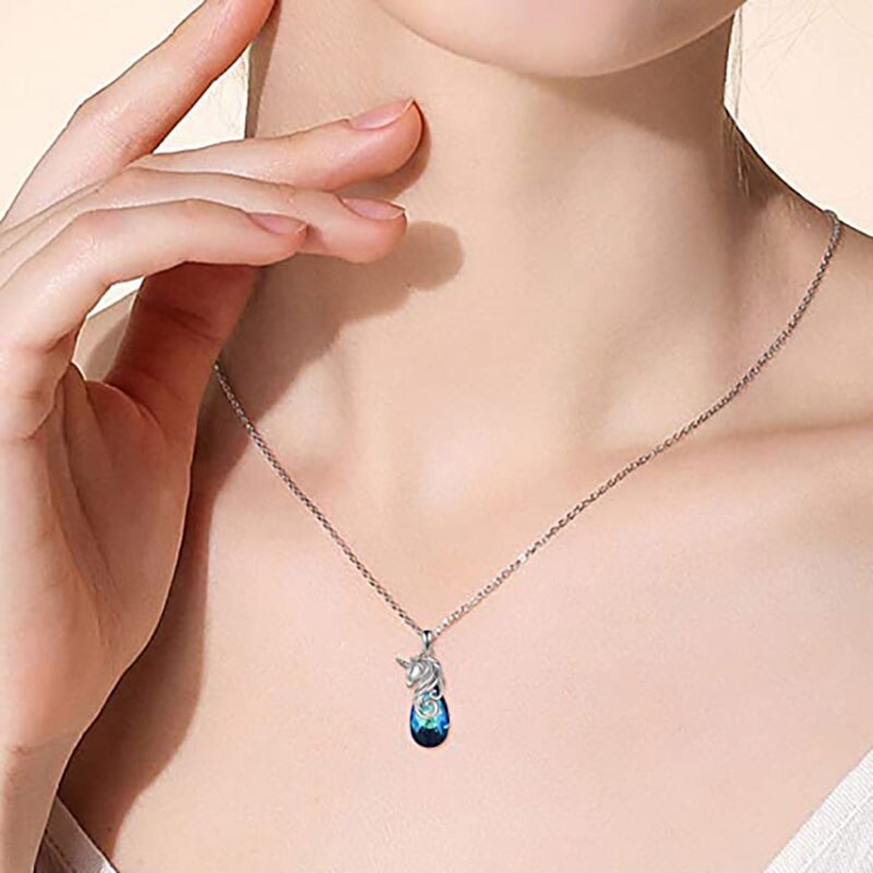 Blue Crystal Unicorn Necklace