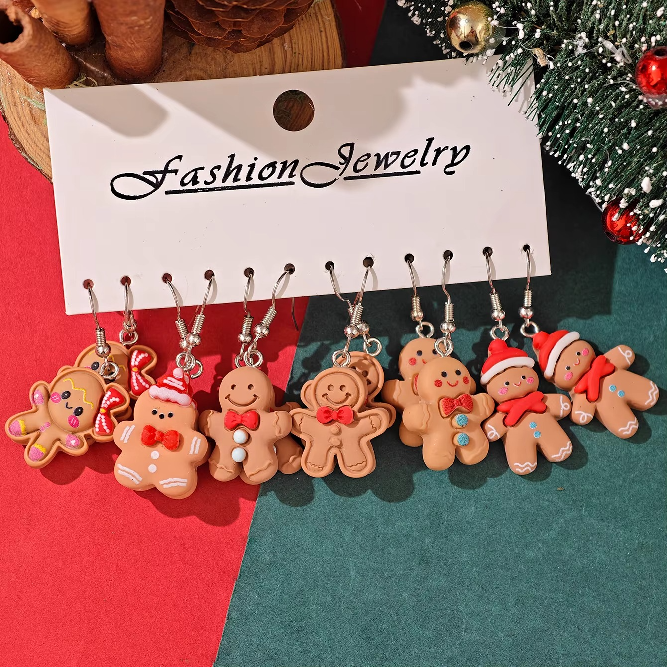 Gingerbread Christmas Earrings Set of 6 – Cute Holiday Cookie Earrings for Women, Festive Winter Jewelry Gift