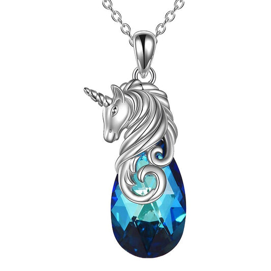Blue Crystal Unicorn Necklace