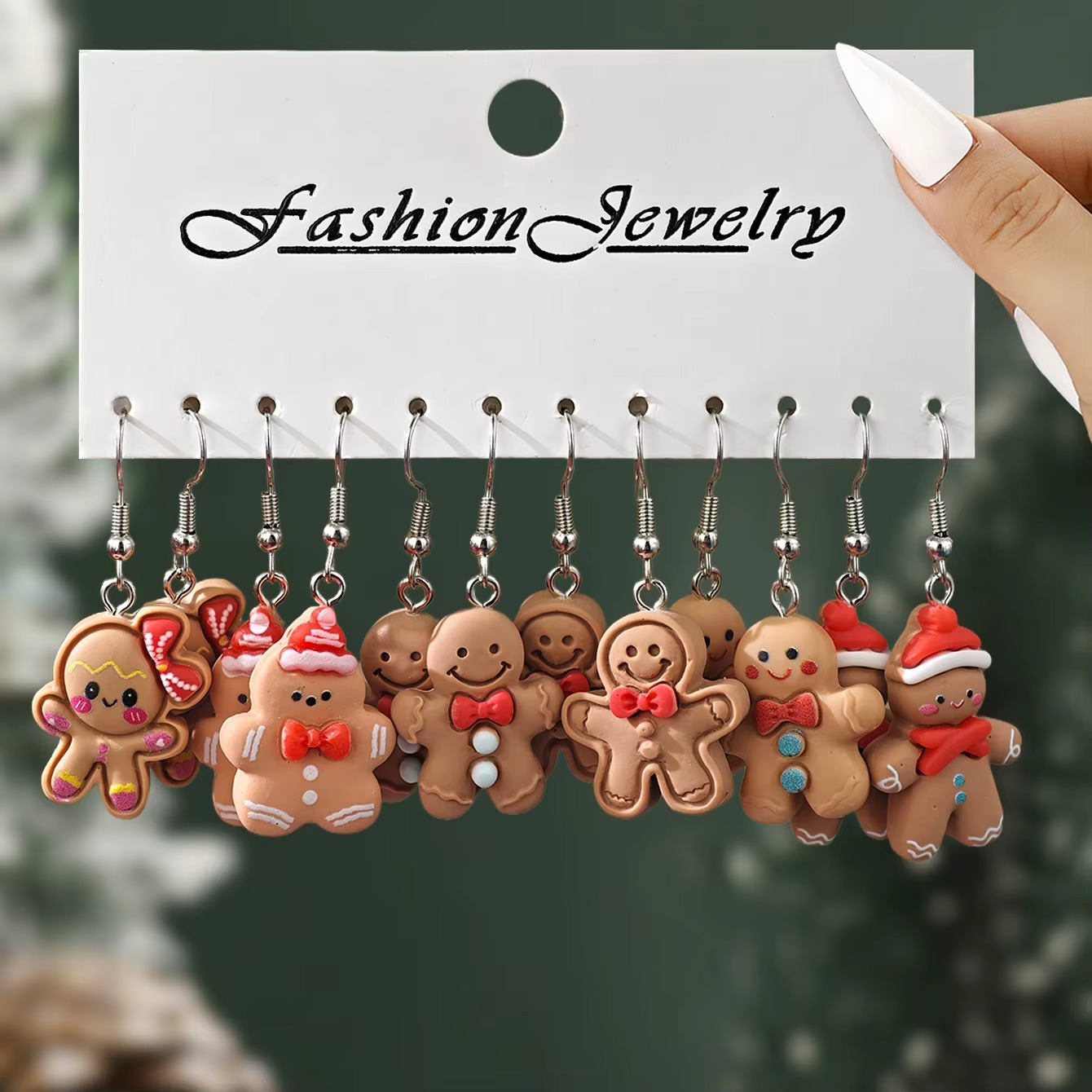 Gingerbread Christmas Earrings Set of 6 – Cute Holiday Cookie Earrings for Women, Festive Winter Jewelry Gift