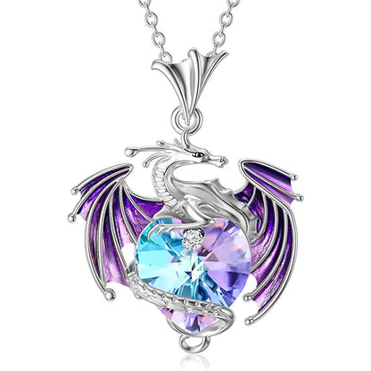 Crystal Heart Dragon Necklace