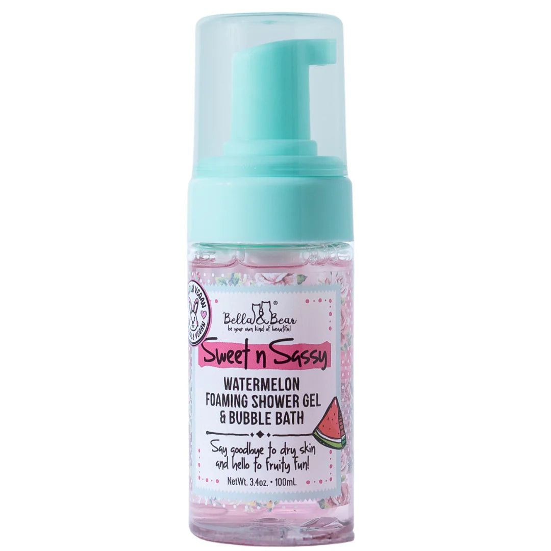 Bella & Bear - Sweet 'N' Sassy Watermelon Foaming Shower Gel & Bubble Bath Travel Size 3.4oz