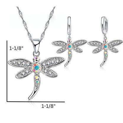 Enchanting Crystal Dragonfly Necklace & Earring Set – Elegant Nature-Inspired Jewelry