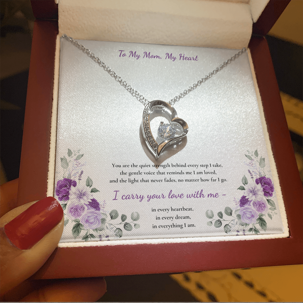 To My Mom, My Heart Necklace - White or Yellow Gold