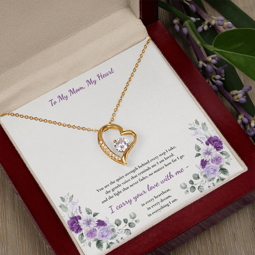 To My Mom, My Heart Necklace - White or Yellow Gold