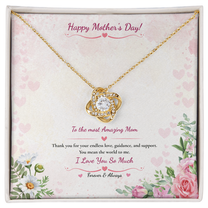 Happy Mother's Day Love Knot Necklace - White or Yellow Gold