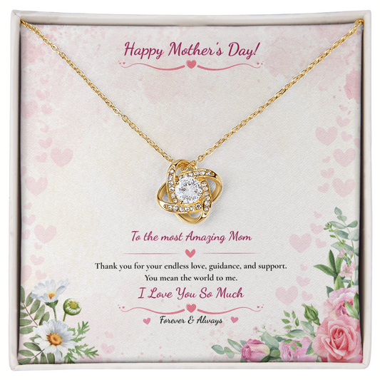 Happy Mother's Day Love Knot Necklace - White or Yellow Gold