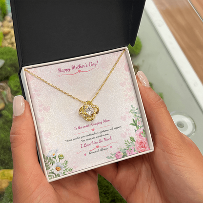 Happy Mother's Day Love Knot Necklace - White or Yellow Gold