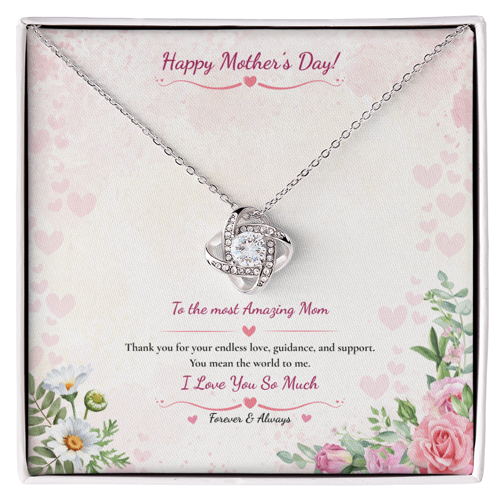 Happy Mother's Day Love Knot Necklace - White or Yellow Gold