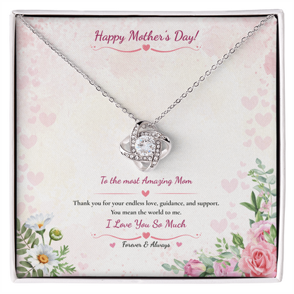 Happy Mother's Day Love Knot Necklace - White or Yellow Gold