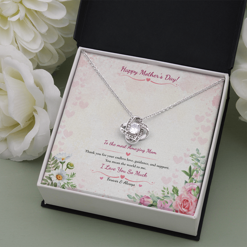 Happy Mother's Day Love Knot Necklace - White or Yellow Gold