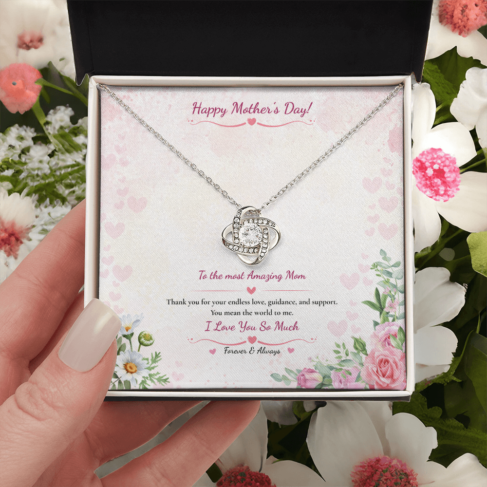 Happy Mother's Day Love Knot Necklace - White or Yellow Gold
